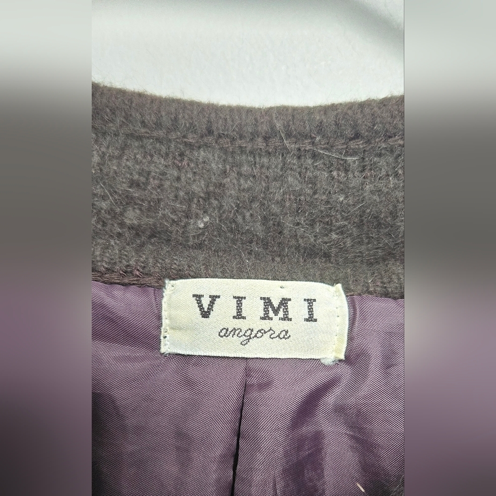 Vintage VIMI 100% Angora Wool Embroidered Dark Chocolate Sz L Lined Cardigan - Picture 4 of 15